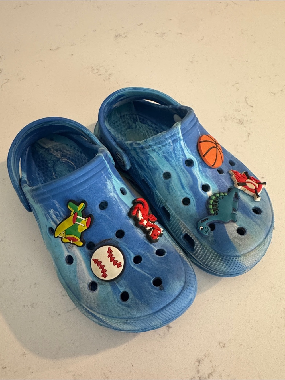 Kids Blue Slip-On Clogs with Sport & Dino Charms